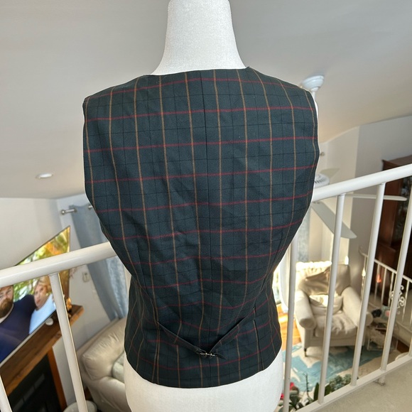 Womens vintage Dark Green Plaid Waistcoat Size S DAKS London made In Japan Wool - Picture 2 of 12